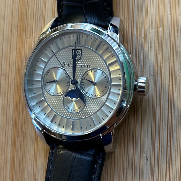 S Coifman Watch With 43mm Light Gold MoonPhase Chronograph Face & Black Band - Picture 5 of 6